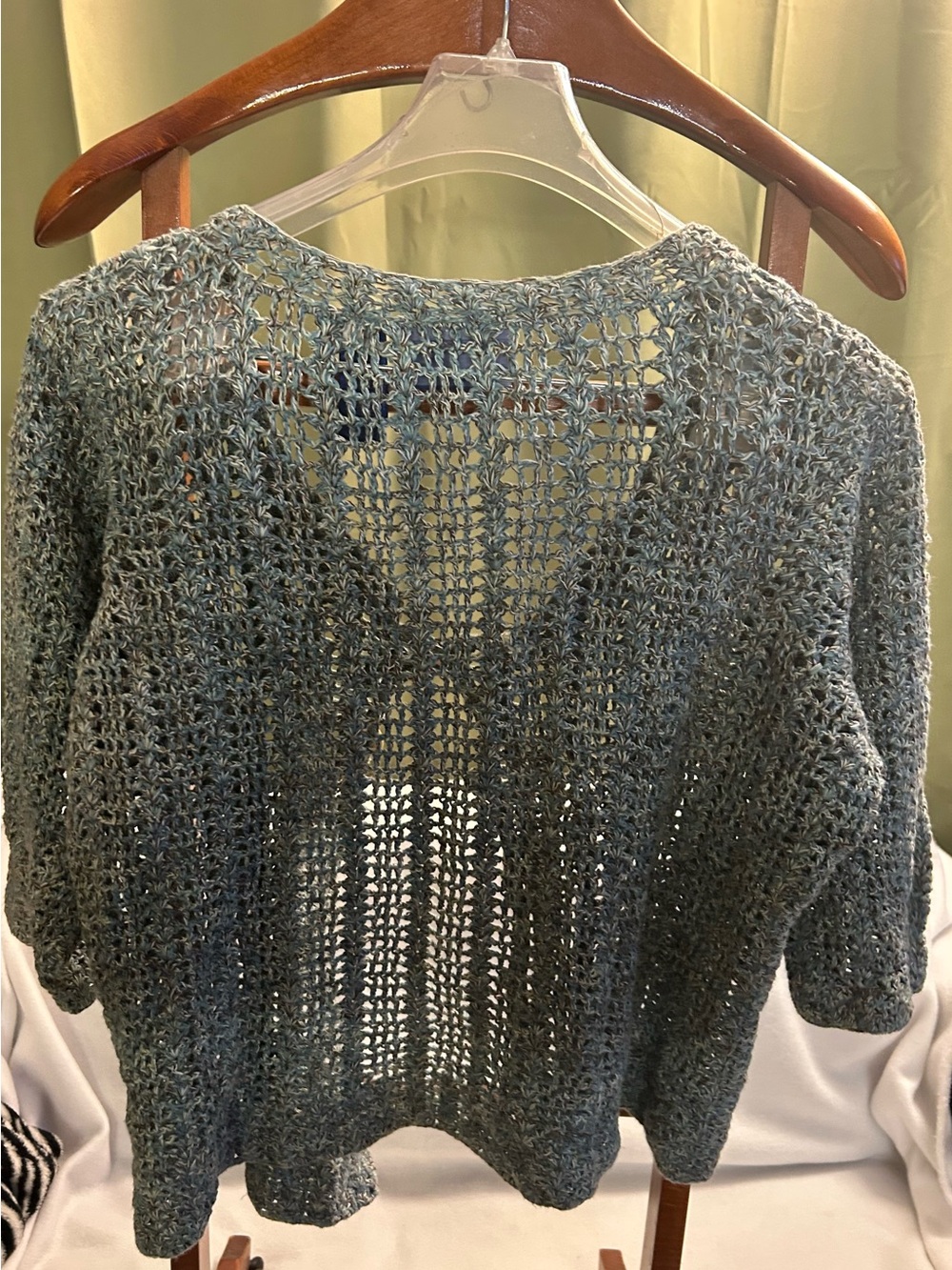 JH Collectibles Open-Knit Scoop Neck Cardigan in Teal-Grey